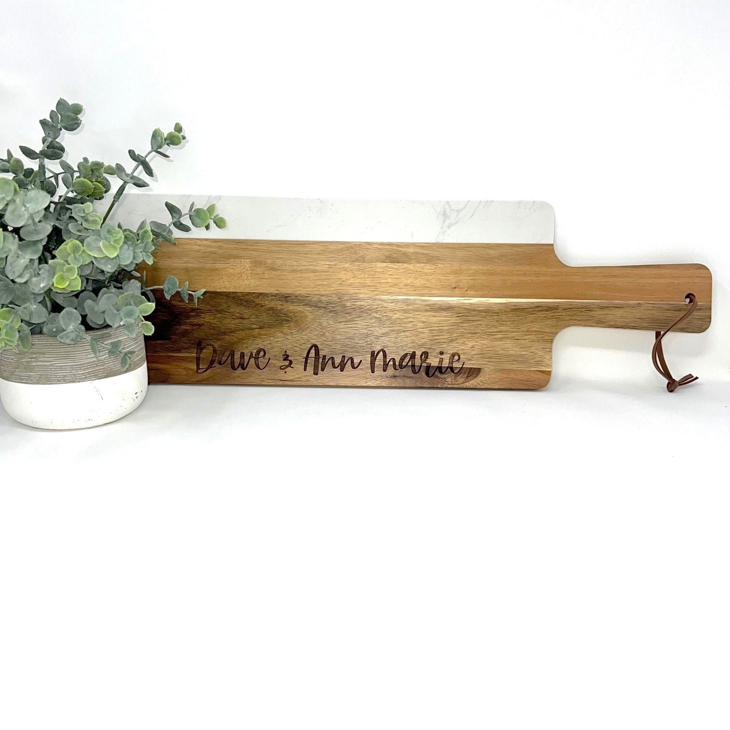 Wood and Marble Serving Board with Handle